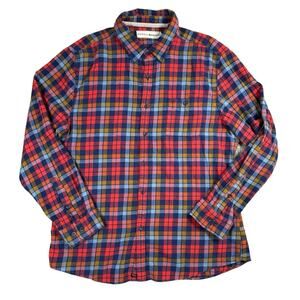 The Normal Brand Mens XXL Plaid Button Up Shirt Long Sleeve Flannel Red Blue